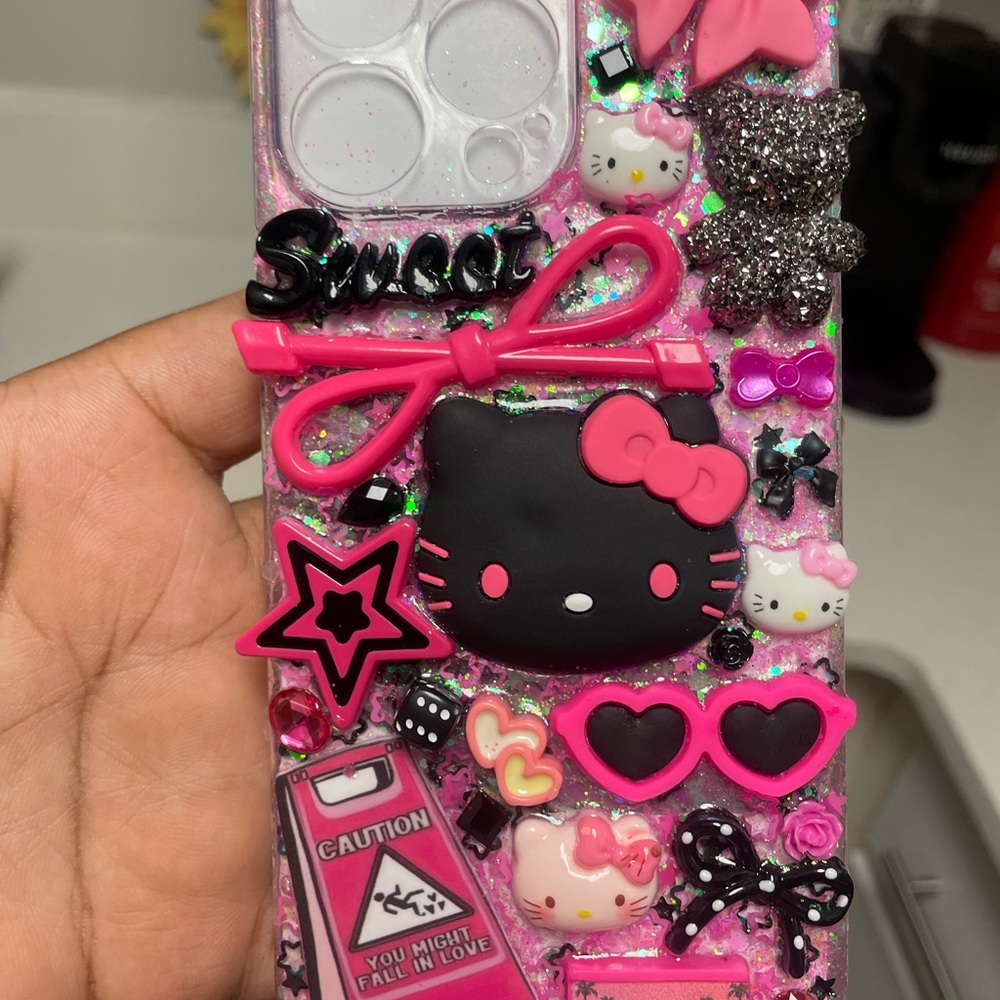 Hello Kitty Pink & Black 3D Bow Charm Phone Case
